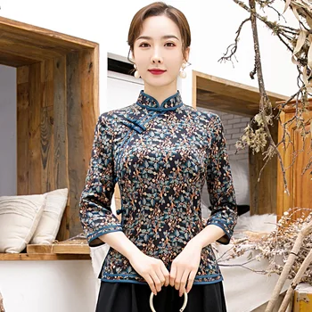 Rytų Stiliaus Marškinėliai Moterims Tradicinės Kinų Palaidinė Cheongsam Lady Drabužių Qipao Suknelė Mandarinų Apykaklės Suknelė Vestido M-4XL