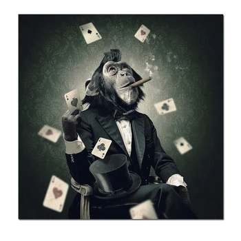 Rūkymo ir Žaisti KORTELĖS Beždžionė Sienos Meno Drobės Paveikslai Abstraktūs Sienos Meno Nuotrauką Kambarį Namų Dekoro (be Rėmelio)