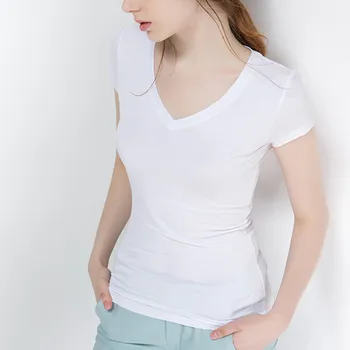 S-5XL Nauji moteriški Medvilniniai marškinėliai Vasaros 2021 Atsitiktinis Elastingumą Short-sleeve V-neck Slim Apačioje T-shirt Mergina Viršūnes Tees Moteris