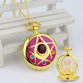 Sailor Moon Rožinė Kišenėje Žiūrėti Aukso Anime Filmukai Kvarco Kišeniniai Analoginis Pakabukas Karoliai Moterų Merginos Laikrodžiai