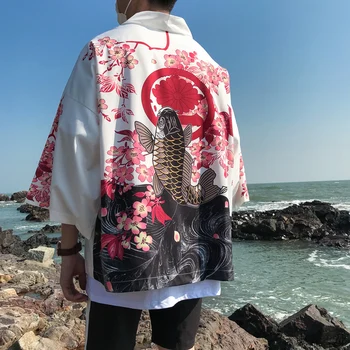 Samurajus Japonų Kimono Prarasti Vasaros Paplūdimio Cardigan Harajuku Atsitiktinis Kimono Streetwear Vyrai Moterys Mados Plonas Chalatas, Drabužiai
