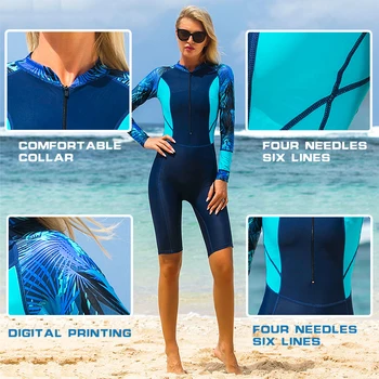 SBART Moterų vientisas bodysuit kostiumas moterų spausdinimo sausas nardymo kostiumas ilgomis rankovėmis banglenčių Uv apsauga Kelią medūza