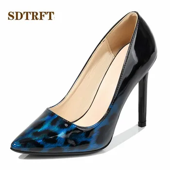 SDTRFT Pažymėjo Tne zapatos mujer 11cm ploni kulniukai Nurodė Toe bateliai moteris Crossdresser Leopard Print Modelis gradientas juoda Siurbliai