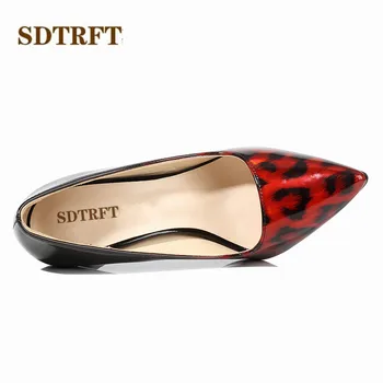 SDTRFT Pažymėjo Tne zapatos mujer 11cm ploni kulniukai Nurodė Toe bateliai moteris Crossdresser Leopard Print Modelis gradientas juoda Siurbliai