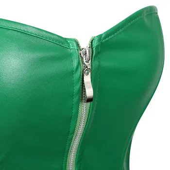 Seksualus Korsetas Suknelė Moterų Dirbtiniais Odos Overbust Korsetas Bustier su Mini Sijonas Poison Ivy Kostiumas Žalia, Plius Dydis S-6XL