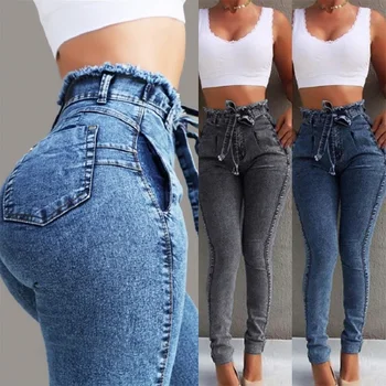 Seksualus, moterų dėvi senus džinsus slim stretch kutais diržų aukšto juosmens pieštuku džinsai s-5xl