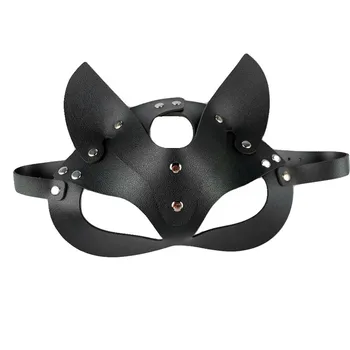 Seksualus PU Odos Katės Kaukė Skirta Moterims BDSM Fetišas Katės ausis Juoda Akių Kaukė Halloween Carnival 