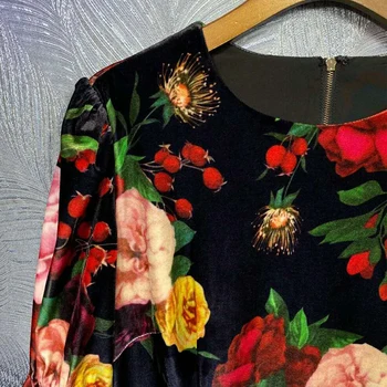 SEQINYY Juodo Aksomo Suknelė 2020 M. Rudens Žiemos Naujas Mados Dizaino Moterų trumpomis Rankovėmis Gėlių Spausdinti Aukštos Kokybės Mini Slim