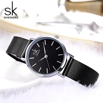 Shengke Prabangos Prekės ženklo Moterų Laikrodžiai Aukštos Kokybės Aukso Tinklelio Diržo Suknelė Moterims Watch Laikrodis Moterų Laikrodžiai Reloj Mujer SK