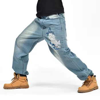 Siuvinėjimo Baggy Jeans Vyrai Džinsinio audinio Kelnės Prarasti Streetwear Džinsai Hip-Hop Atsitiktinis Riedlentė Kelnės Vyrams Plius Dydžio Kelnės S097