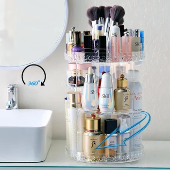Skaidrus Kosmetikos Laikymo Dėžutė Makiažas Organizatorius Akrilo Lūpų stalčiuko, 360 laipsnių Sukimosi Plastiko Dėžutė Didelis Reguliuojamas