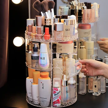 Skaidrus Kosmetikos Laikymo Dėžutė Makiažas Organizatorius Akrilo Lūpų stalčiuko, 360 laipsnių Sukimosi Plastiko Dėžutė Didelis Reguliuojamas
