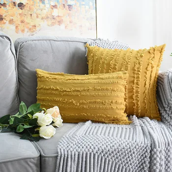 Skintų gėlių kutas aikštėje pagalvėlė padengti geltona dramblio kaulo, pilkos spalvos medvilnės pagalvę padengti 45x45cm namų sofos apdaila