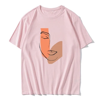 Skuggans Kūrimo Veido Line Art Marškinėliai Moterims Vasaros Atsitiktinis Viršūnes Moterų T-shirt O-kaklo Abstrakčiai Paprasta Tshirts korėjos Drabužių