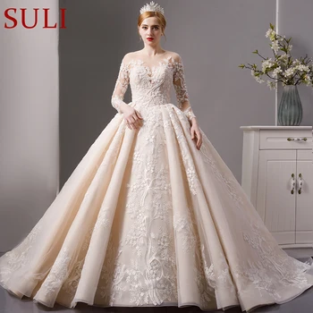 SL-6064 prabanga shinny nėrinių kamuolys suknelė vestuvių suknelės 2019 ilgomis rankovėmis musulmonų vestuvių nuotakos suknelė