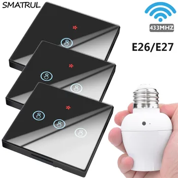 SMATRUL E26 E27 Lempos laikiklis lemputės smart Switch Šviesos palieskite Belaidžio 1/2/3 gauja 433Mhz RF Nuotolinio Valdymo Sieninės namų 110V, 220V
