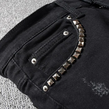 Sokotoo Vyrų kniedės žvaigždžių spausdinti kratinys black džinsai Madinga streetwear slim fit ruožas džinsinio audinio pieštuku kelnes Kankina kelnės