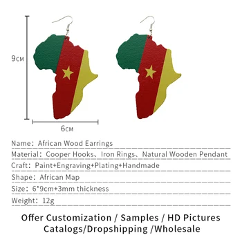 SOMESOOR Jungtinės Afrikos Žemėlapis Moterų Juvelyrikos Dizaino Afrocentric Etninės Ganos, Nigerijos Nacionalinės Vėliavos Modelis Dažytos Medžio Auskarai