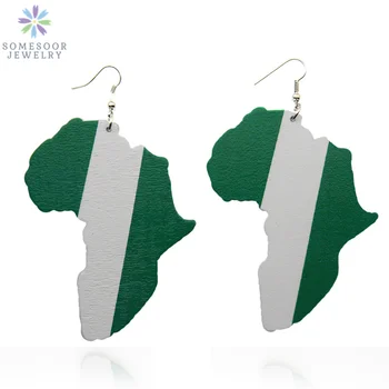 SOMESOOR Jungtinės Afrikos Žemėlapis Moterų Juvelyrikos Dizaino Afrocentric Etninės Ganos, Nigerijos Nacionalinės Vėliavos Modelis Dažytos Medžio Auskarai