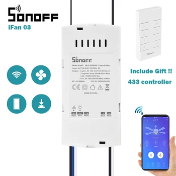 SONOFF IFan03 Wi-Fi Ventiliatorius Ir Šviesos Jungiklis Valdytojas Paramos PF 433 MHZ Protingo Namo Automatizavimo dirbti su Alexa 