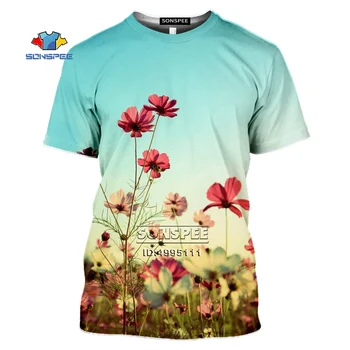 SONSPEE Karšto Grožio Baltos Gėlės Ramunės vyriški T-shirt 3D Spausdinimo Vasaros Atsitiktinis trumpomis Rankovėmis Moterims Geltona Gėlių Fitneso Tee Viršūnės