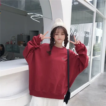 Sportinės aprangos rudens hoodies moterų ins ilgomis rankovėmis plius aksomo banga korėjos versija keistą skonį prarasti super gaisro marškinėliai