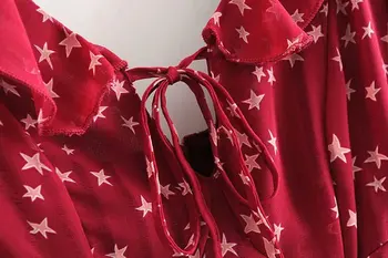 Star Spausdinti Raudona Suknelė Moterų Mados Trumpas Rankovės Susiėmę Mini Šalis Suknelė Vestidos De Fiesta Anglija Streetwear Bohemijos Vestidos
