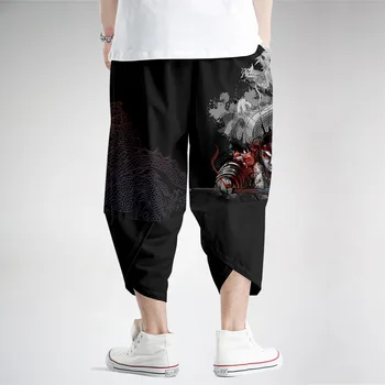 Streetwear Vyrų Haremas Kelnės Japonų Stiliaus Atsitiktinis Black Print Kelnių Vyras Jogger Pants Plus Size 6XL