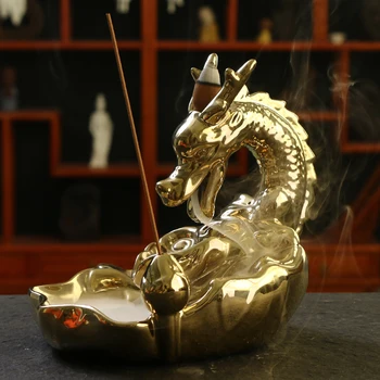 Su 10vnt Smilkalai Kūginiai Aukso Drakonas Moliuskui Smilkalų Degiklis Smilkalų Lazdelės Censer Kinijos Drakonas Dovana