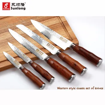 Sunlong vg10 Vakarų stiliaus klasikinis rinkinys Damasko Plieno Chef peilis Nakiri,japonų virtuvės peiliai,peilis nustatyti, osewood Rankena
