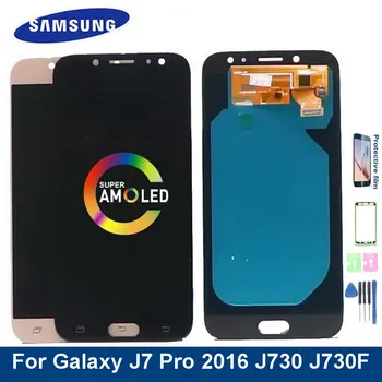 Super AMOLED skystųjų kristalų (LCD Samsung Galaxy J7 Pro 2017 J730 J730F LCD Ekranas Jutiklinis Ekranas skaitmeninis keitiklis Surinkimas su Ryškumo reguliavimas