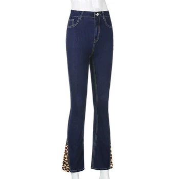 Sweetown Kratinys Leopard Y2K Džinsai Madinga Moterų 2020 M. Derliaus 90s Streetwear Kelnės Moteriška Aukšto Juosmens Blyksnius Džinsinio audinio Kelnės
