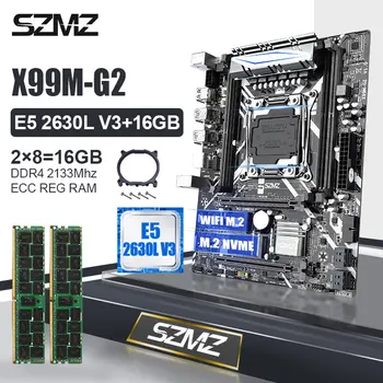 SZMZ X99 LGA2011 V3 motininės plokštės komplektas su 2*8=16 gb DDR4 2133MHZ ECC REG RAM ir E5 2630L V3 procesorius