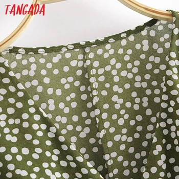 Tangada Moterų Vintage Žalia Taškų Spausdinti Šifono Marškinėliai prancūzų Stiliaus, Elegantiškos Moters Pasėlių Marškinėliai 6M8