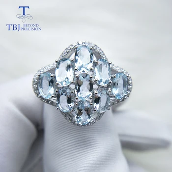 TBJ,Kilnus ir klasikinis žiedas su natūraliu geros spalvos Brazilija akvamarinas brangakmenio žiedas 925 sterlingas sidabro moterims, kaip dovaną