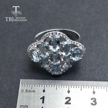 TBJ,Kilnus ir klasikinis žiedas su natūraliu geros spalvos Brazilija akvamarinas brangakmenio žiedas 925 sterlingas sidabro moterims, kaip dovaną