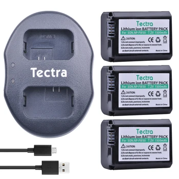 Tectra 3Pcs NP-FW50 NP FW50 NPFW50 Baterija + USB Dual Įkroviklio Sony Alpha 7 a7 7R a7R 7S a7S a3000 a5000 a6000 NEX-3 Bateria
