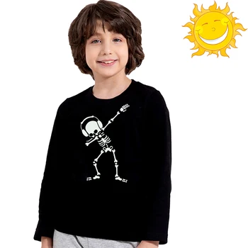 Tepdami Šokiai Skeletas Kaukolės Šviesos Helovinas Vaikams Marškinėlius Mados Berniukų, Mergaičių Bamblys ilgomis Rankovėmis Hip-Hop Noctilucent T-shirt