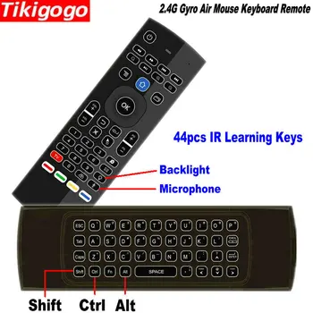 Tikigogo TK3 apšvietimas Mikrofonas 2.4 G Air Mouse Mini Klaviatūra 44 IR Mokymosi Android Smart TV Box PK MX3 t3 Nuotolinio valdymo