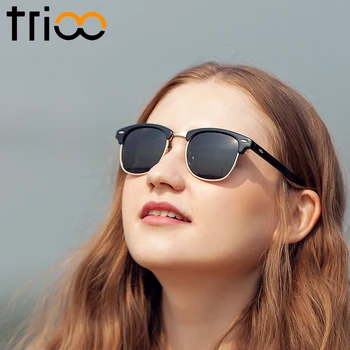 TRIOO Poliarizuota Vairavimo Akiniai nuo saulės Moterų Klasikinis Polaroid Saulės Akiniai moterų Mados Pusiau Taškus Oculos de sol feminino