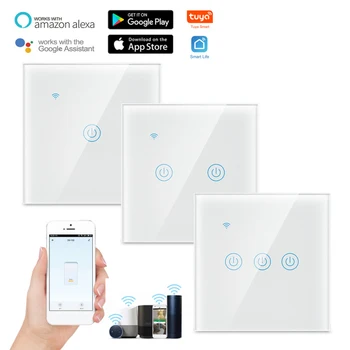 Tuya Prabanga Sienos Touch Sensorius Jungiklis ES/JK standartine Balta Juoda Wifi Touch Jungiklis Maitinimo 1/2/3/4 Gauja Dirbti Su Alexa 