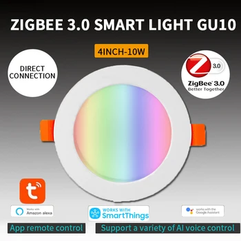 Tuya Zigbee 3.0 Smart Downlight 4 Colių RGBCW 10W LED Įterptųjų Lubų apšvietimo Valdymas Balsu, Tinka AlexaGoogle Namų Telefono