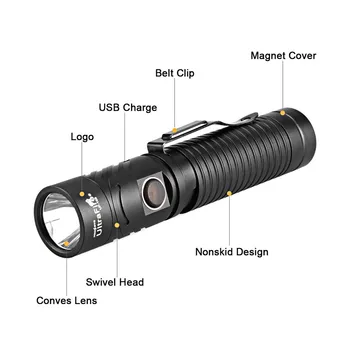 Ultrafire 18650 žibintuvėlis flash USB įkrovimo magnetas XML-T6 LED žibintuvėlį, Fakelą žibintų kempingas multi-funkcija, žibintuvėlis