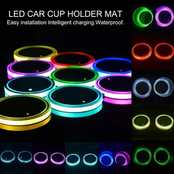 Universalus LED Automobilio Puodelio Laikiklį, RGB Šviesos Kilimėlis Trinkelėmis Gerti Miestelyje Vidaus Apdaila, Automobilių Puošimas 