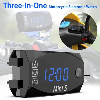 Universalus Motociklas Elektroninis Laikrodis Termometras Voltmeter Trijų-In-One IP67 atsparus Vandeniui atsparus Dulkėms LED Watch Skaitmeninis Ekranas