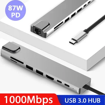 USB KONCENTRATORIŲ, c Tipo HDMI 4K USB 3.0 Thunderbolt3 Doko Adapteris PD Apmokėjimo Kortelė 8 in 1 
