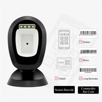 USB Mechaninė Barcode Scanner Rankų 1D ir 2D brūkšninių kodų Skaitytuvas 360 Laipsnių Rorating Nuskaitymo Platforma su USB Sąsaja