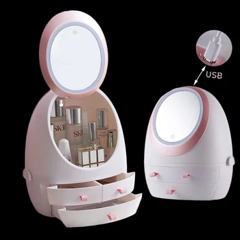 USB Įkrovimo Makiažas Organizatorius Atveju, Kosmetikos Laikymo Dėžutė Papuošalų Konteineris Dulkių Įrodymas Stalčių Vandeniui Veidrodėliai LED Šviesos