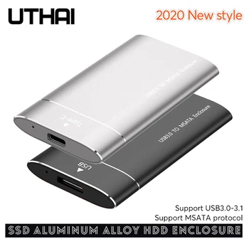 UTHAI T37 MSATA su USB3.0 HDD Talpyklos Aliuminio Lydinio Adapteris Mini-SATA SSD su USB3.1 Tipas-C HDD Atveju 1,8 colių Sata3 Dėžutę