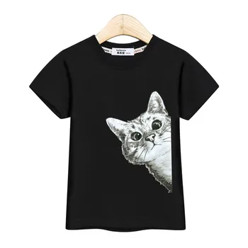 Vaikai berniukai nauja, t-shirt juokinga veido spausdinti viršūnes mergaičių vasaros viršūnes cute kačių trumpomis rankovėmis suknelė vaikas medvilnės marškinėliai, 3-13T